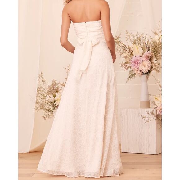 NWT Lulus Met Your Match Cream‎ Strapless Ruched Maxi Dress - Picture 2 of 8